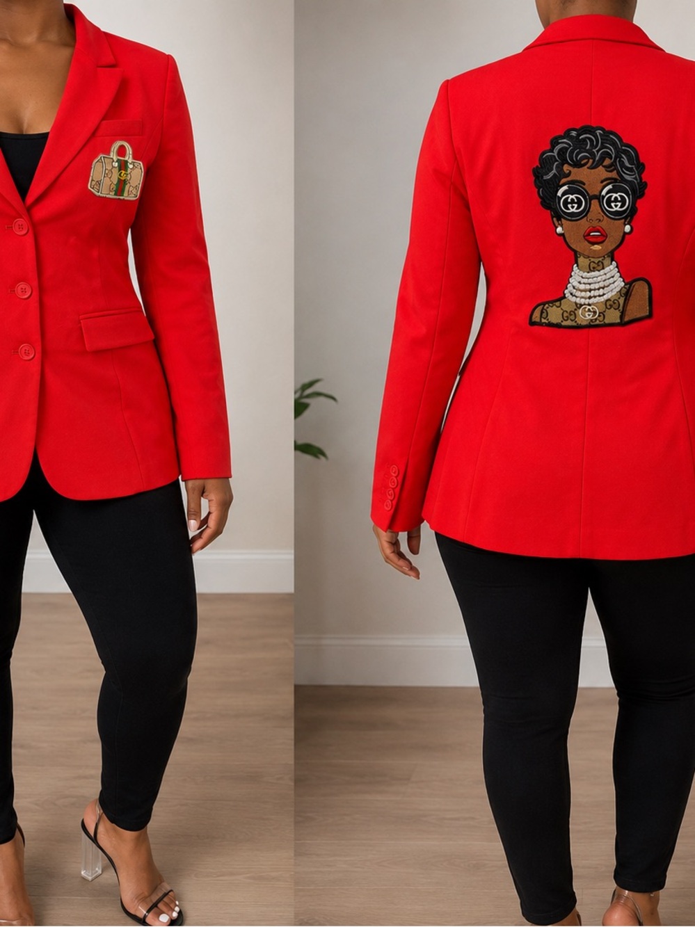Custom Red Embellished Statement Blazer | Women’s L 12/14